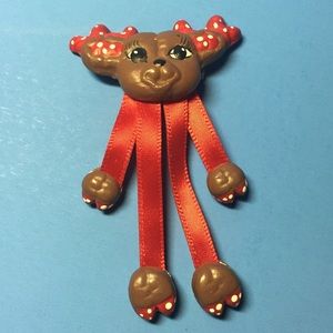 Reindeer Brooch Christmas Pin Ribbon